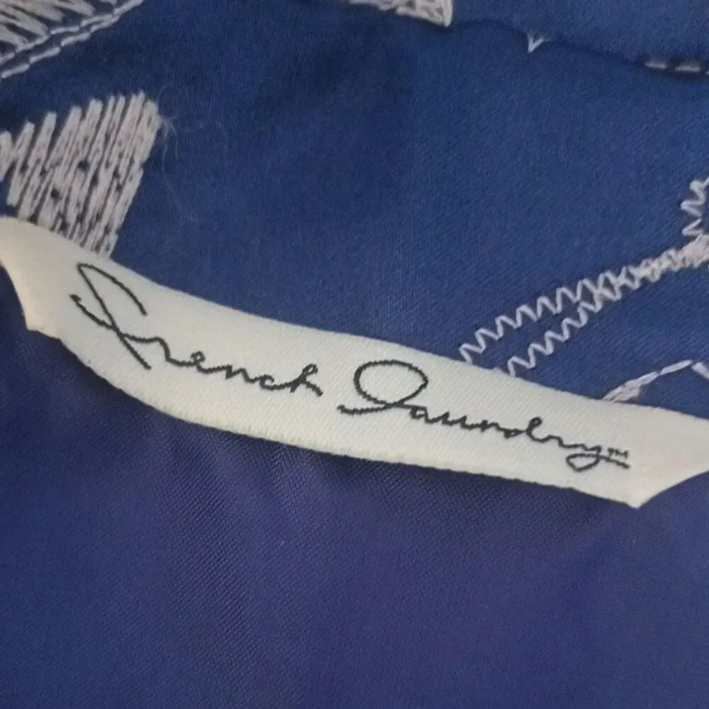 French Laundry XL Blue Patchwork Satin Button Front Jacket Boho